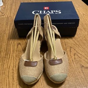Chaps wedge, women’s shoes, natural burlap, size 8.5 B, NIB